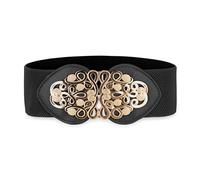 BlackButterfly Large Ajustable Élastique extensible Ceinture Rétro Or Méduse Boucle Taille Ceinture (Noir, M)