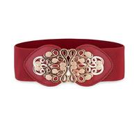 BlackButterfly Large Ajustable Élastique extensible Ceinture Rétro Or Méduse Boucle Taille Ceinture (Rouge, S)