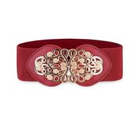 BlackButterfly Large Ajustable Élastique extensible Ceinture Rétro Or Méduse Boucle Taille Ceinture (Rouge, M)