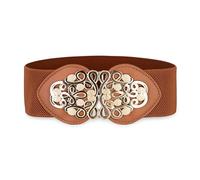 BlackButterfly Large Ajustable Élastique extensible Ceinture Rétro Or Méduse Boucle Taille Ceinture (Brun clair, XL)