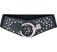 BlackButterfly Large Élastique Extensible Métal Clouté Crochet Boucle Ceinture (Bleu nuit, L)