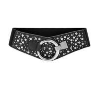 BlackButterfly Large Élastique Extensible Métal Clouté Crochet Boucle Ceinture (Noir, XXL)