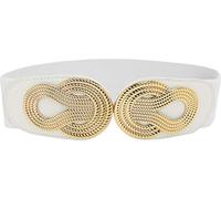 BlackButterfly Large Élastique Vintage Sangle Métal Emboîtement Boucle Ceinture (Blanc, L)