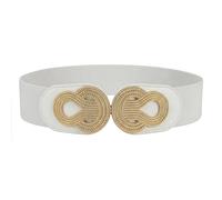 BlackButterfly Large Élastique Vintage Sangle Métal Emboîtement Boucle Ceinture (Blanc, XL)