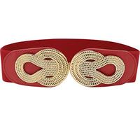 BlackButterfly Large Élastique Vintage Sangle Métal Emboîtement Boucle Ceinture (Rouge, L)