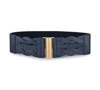 BlackButterfly Large Serre-taille Elastique Vintage Tressé Fermoir vertical Boucle Ajustable Taille Ceinture (Bleu nuit, XL)