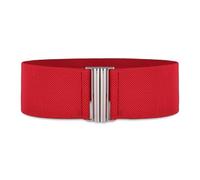 BlackButterfly Large Taille Ajustable Élastique extensible Ceinture Rétro Fermoir vertical Boucle Ceinture (Rouge, L)
