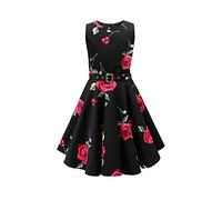 BlackButterfly Robe Fille Audrey Cérémonie, Noir Roses Rouges, 7-8 Ans