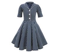 BlackButterfly Robe Fille Sabrina à Pois Vintage, Bleu Nuit, 13-14 Ans
