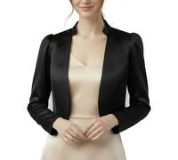 BlackButterfly Veste Boléro Satin Femme Manches Longues | Col montant structuré, Ouvert devant, À enfiler, Tête de manche froncée, Entièrement doublée, Tailles XS-5XL