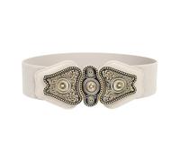 BlackButterfly Vintage Large Élastique Extensible Antique Boucle Ceinture (Beige, M)