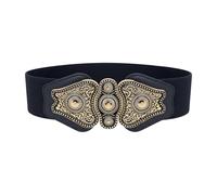 BlackButterfly Vintage Large Élastique Extensible Antique Boucle Ceinture (Bleu nuit, S)