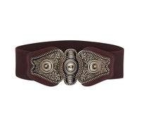 BlackButterfly Vintage Large Élastique Extensible Antique Boucle Ceinture (Marron foncé, XL)