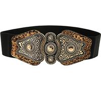 BlackButterfly Vintage Large Élastique Extensible Antique Boucle Ceinture (Noir - Imprimé léopard, L)
