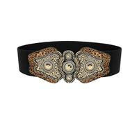 BlackButterfly Vintage Large Élastique Extensible Antique Boucle Ceinture (Noir - Imprimé léopard, XXL)