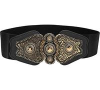 BlackButterfly Vintage Large Élastique Extensible Antique Boucle Ceinture (Noir, XL)