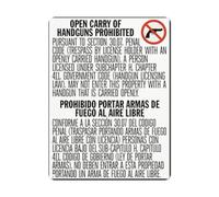 BLACKCUTTER Panneau de sécurité avec inscription « Notice Danger Safety », bilingue No Open Carry Texas (vertical) Open Carry of Handguns Interdit, panneau de signalisation routière pour parking en
