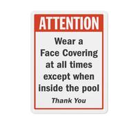 BLACKCUTTER Panneau de sécurité « Notice Danger Safety », Attention - Wear A Face Covering At All Times Except When Inside The Pool - Panneau de signalisation routière pour parking - Plaque métallique