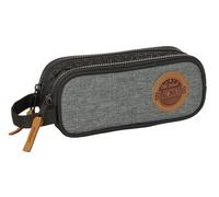 BLACKFIT8 OLD SCHOOL - Trousse double, tissu recyclable, trousse pour enfant, idéale pour les enfants d'âge scolaire, confortable et polyvalente, qualité et résistance, 21 x 6 x 8 cm, Noir/Gris, M,