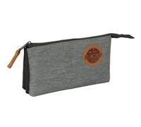 BLACKFIT8 OLD SCHOOL - Trousse triple en tissu recyclable, trousse pour enfant, idéale pour les enfants d'âge scolaire, confortable et polyvalente, qualité et résistance, 22 x 3 x 12 cm, Noir/Gris,