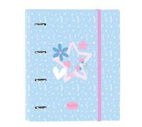 BLACKFIT8 SMILE Classeur 4 anneaux de 35 cm avec 100 feuilles A4, idéal pour enfants de différents âges, confortable et polyvalent, qualité et résistance, 27 x 3,5 x 32 cm, Bleu clair/rose clair, M