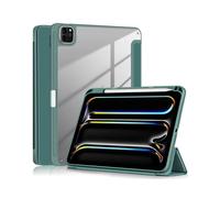 (Blackish Green, Multicolor) For iPad Pro 11 (2024) Case PU Leather Tri-Fold Stand Tablet Cover Clear Back Auto Wake Sleep - Blac
