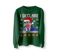 BlackMacaw Michael Scott Pull de Noël drôle, pull, sweat-shirt, pull de bureau, I Declare Noël, cadeaux de Noël, vert bouteille, L