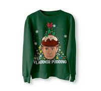 BlackMacaw Pull de Noël drôle Vladimir Poutine Pudding de Noël Pull Pull de Noël Pull de Noël Cadeau amusant Meme Pull dictateur Russie Meme [XL, Vert bouteille]