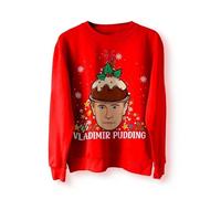 BlackMacaw Pull de Noël drôle Vladimir Poutine Pudding de Noël Pull Pull de Noël Pull de Noël Cadeau amusant Meme Pull dictateur Russie Meme [XL, Rouge]