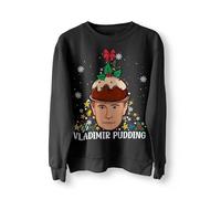 BlackMacaw Pull de Noël drôle Vladimir Poutine Pudding de Noël Pull Pull de Noël Pull de Noël Cadeau amusant Meme Pull dictateur Russie Meme [L, Noir]