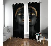 Blackout Noir Africain Femme Rideaux pour Salon Grand Traitement de fenêtre de Chambre à Coucher isolé thermiquement 2 pièces Embellissements en Or 132x242cm