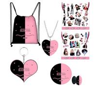 Blackpink Coffret cadeau pour fans clignotants Noir/rose merch kpop sac à dos, porte-clés autocollant support de téléphone portable