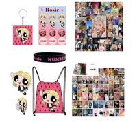 Blackpink Rosé Accessoire, Ensemble cadeau Blackpink, Coffret Cadeau Fans de Rosie, Personal Rosé APT Merchandise Autocollants Photo Cartes Rosie NUMBER ONE GIRL Bracelets en silicone Sac à Dos