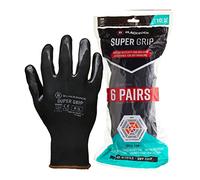 Blackrock Pack de 6 gants de travail Super Grip, Nitrile noir, hommes et femmes, toiture, entrepôt, mince, bricolage, jardinage, extérieur, gants de travail de sécurité