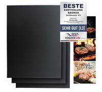 BLACKROX Tapis de cuisson BBQROX - Antiadhésif - Réutilisable - Barbecue au charbon de bois - Barbecue électrique Weber Style pour viande, poisson - Lot de 3 - 40 x 33 cm - Noir