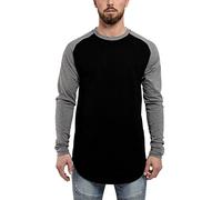 Blackskies Baseball Longsleeve T-Shirt | Long Oversize Fashion Basic Manches Longues Raglan Homme Long Tee Melliert - Noir Gris X-Large XL