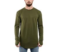 Blackskies Round Longsleeve T-Shirt | Long Oversize Fashion Basic Longshirt Long Tee pour Hommes - Vert Olive Medium M