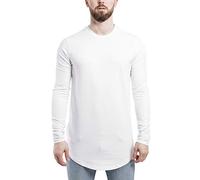 Blackskies Side Zip T-Shirt Manches Longues | Long Oversize Fashion Basic Longshirt Long Tee avec Fermeture éclair pour Hommes - Blanc Large L