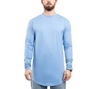 Blackskies Side Zip T-Shirt Manches Longues | Long Oversize Fashion Basic Longshirt Long Tee pour Hommes avec Fermeture éclair - Bleu Clair Medium M