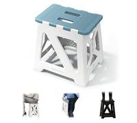 BLACKSPACE Tabouret pliable, stable et antidérapant, portable, léger, idéal pour salle de bain, toilettes, cuisine, 33 cm de haut (bleu/blanc)