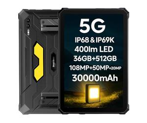 Blackview Active 10 Pro 5G Tablette Incassable, Batterie 30 000mAh, Lampe de Camping 400lm, 11'' FHD+, Android 14 IP68 Tablet, 36GB+512GB (2TB Extensible), Double SIM 5G, 108MP+50MP+21MP, NFC Noir