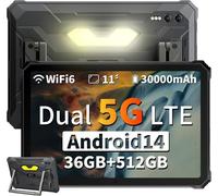 Blackview Active 10 Pro 5G Rugged Tablets Android 14 11 inch Display 12+24 GB RAM 256/512GB ROM Tablet PC 30000mAh (12+512)only tablet noir
