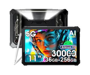 Blackview Active 12 Pro 5G Tablette Tactile Incassable avec Projecteur 200LM, 30000mAh Batterie, Ecran 11'' FHD+, 36Go+256Go Tablet Android 15, 108MP+50MP, 2 Haut-Parleur Stéréo,IP68,NFC,GPS,OTG,FM