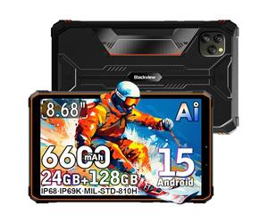 Blackview Active5 8,68 Pouces Tablette Incassable Android 15, 24Go+128Go+2To Extension Tablet IP68/IP69K, 16MP+13MP, Haut-parleurs 2W*2, Batterie 6600mAh,4G/5G WiFi/NFC/GPS/OTG/Gemini AI 2.0, Orange