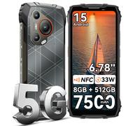 Blackview BL7000 Smartphone Robuste avec IA [sans chargeur UE], 5G, Android 15, 24GB (8+16) + 512GB, Écran 6,78" 120Hz, 7500mAh, 33W, NFC noir