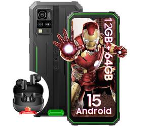 Blackview BV4800 SE Téléphone Portable Incassable 6,56"" 12Go+64Go 5100mAh Android 15 Dual SIM Vert avec Airbuds 20