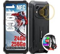 Smartphone Blackview A200 Pro 108MP 6.67 2.4K écran incurvé 24Go+256Go 5050mAh Android 13 Bleu avec Smartwatch Blackview R30(Gris) Bleu