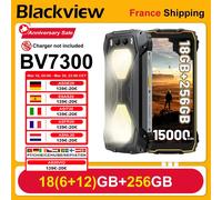 BLACKVIEW BV7300 [Pas de chargeur UE] Android 14 18 Go (6 + 12) 256 Go 15000 mAh 45 W Charge rapide 6,67" Celluliers pour smartphone noir