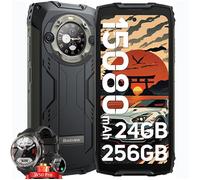 Blackview BV9300 Pro Téléphone Portable Incassable 6.7"" 24Go+256Go 15080mAh 33W 64MP NFC Noir avec Smartwatch Blackview W50 Pro