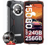 Blackview BV9300 Pro Téléphone Portable Incassable 6.7"" 24Go+256Go 15080mAh 33W 64MP NFC Orange avec Smartwatch Blackview W50 Pro